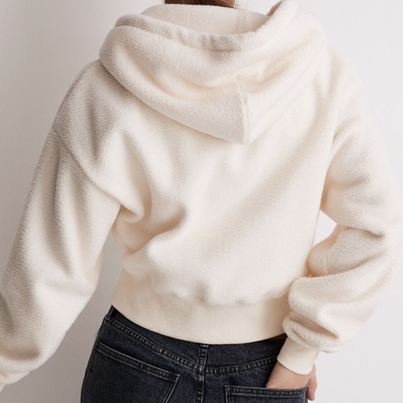 Madewell Sherpa Zip-Front Drawstring Hoodie Sweatshirt Size Large new with tags - Picture 4 of 11